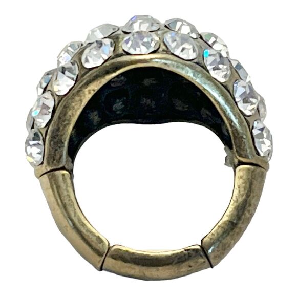 NEW Pave Crystal Chunky STRETCH COCKTAIL RING Bronze Gold Tone 50+ Rhinestones - Picture 3 of 4